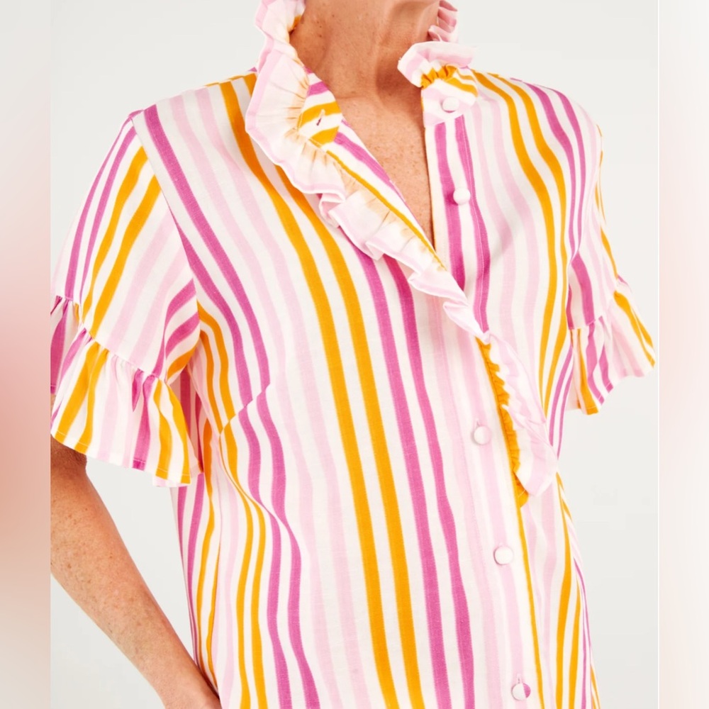 Abbey Glass Sadie Top Pink Striped Linen blouse NWT